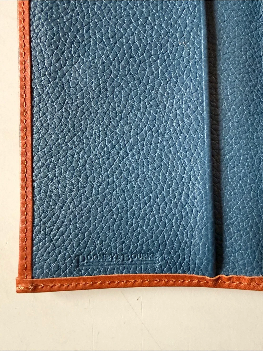 Dooney & Bourke Navy Pebbled Leather Wallet with Brown Trim - Picture 4 of 4